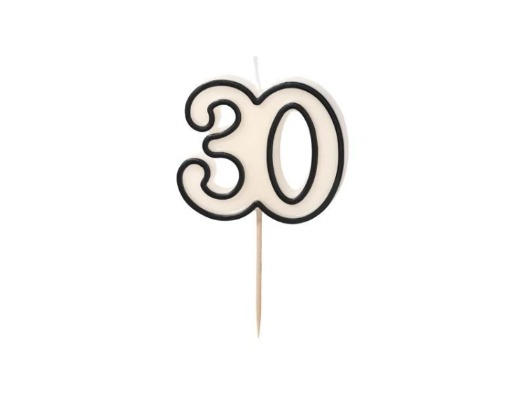 Świeczka urodzinowa liczba 30 biało-czarny 5,5cm