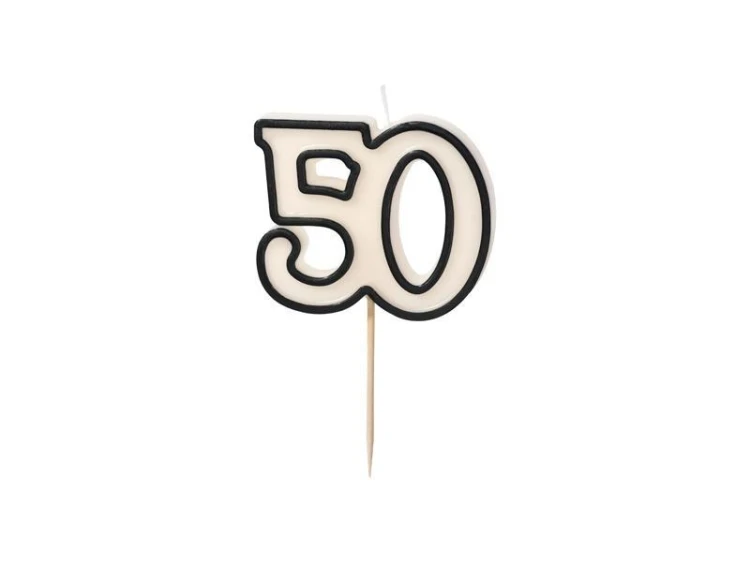 Świeczka urodzinowa liczba 50 biało-czarny 5,5cm