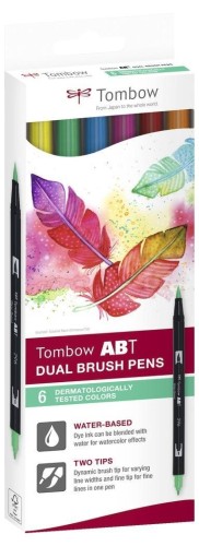 Flamastry Brush pen dwustronne 6 kolorów, Tombow
