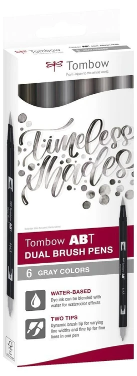 Flamastry Brush pen dwustronne gray 6 kolorów