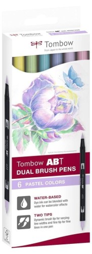 Flamastry Brush pen dwustronne pastel 6 kolorów