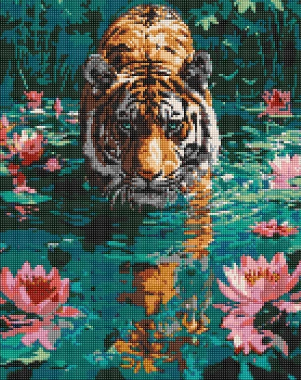 Diamentowa mozaika - Tygrys na polowaniu 40x50cm