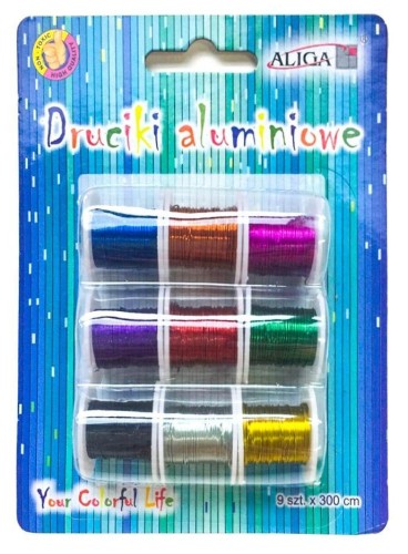 Druciki aluminiowe na szpulkach 0,3mmx3m 9szt