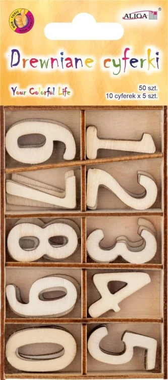 Cyferki drewniane 2,7cm 50szt, Aliga