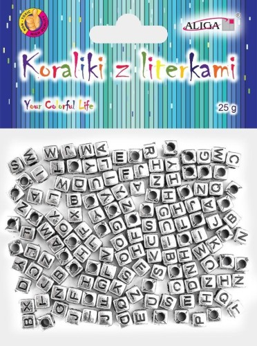 Koraliki plastikowe z literkami 6x6mm 25g, Aliga