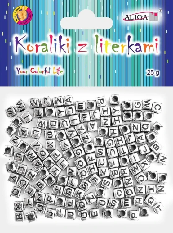 Koraliki plastikowe z literkami 6x6mm 25g, Aliga
