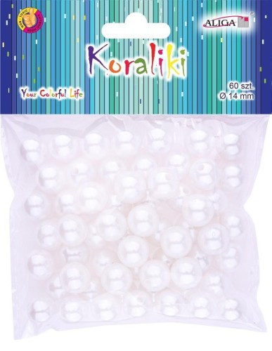 Koraliki plastikowe perłowe 14mm 60szt, Aliga