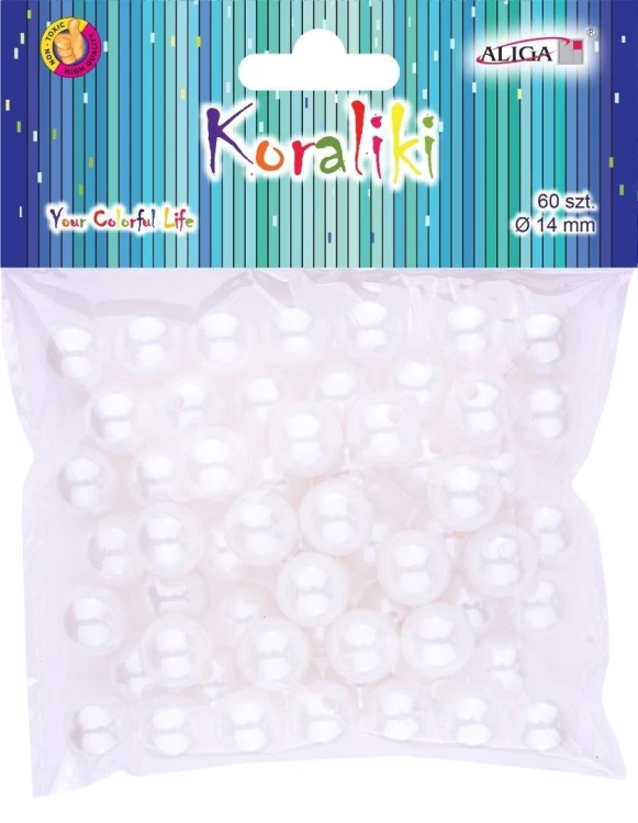 Koraliki plastikowe perłowe 14mm 60szt, Aliga