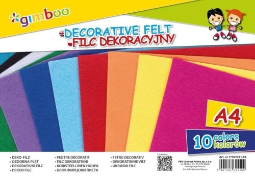 Filc dekoracyjny A4 10 kolorów, Gimboo