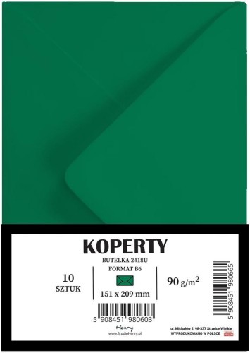 Koperty B6 butelkowa zieleń 10szt, Henry
