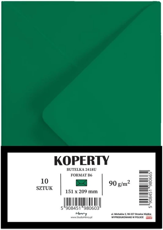 Koperty B6 butelkowa zieleń 10szt, Henry