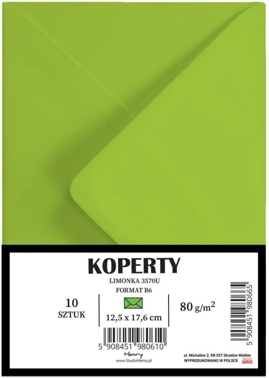 Koperty B6 limonka 10szt, Henry