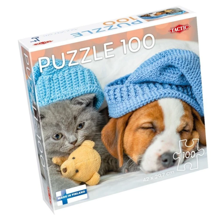 Puzzle 100 Cute Kitten and Sleepy Dog, Tactic
