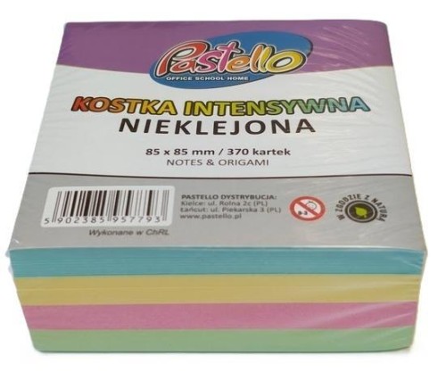 Kostka nieklejona 85x85mm 370 kartek kolorowa