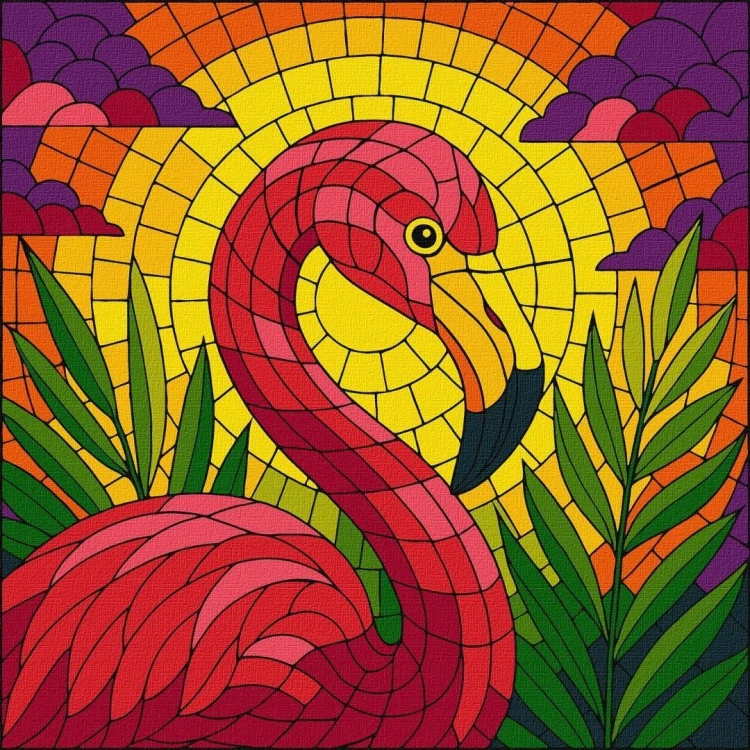 Malowanie po numerach - Witraż. Flaming 30x30cm
