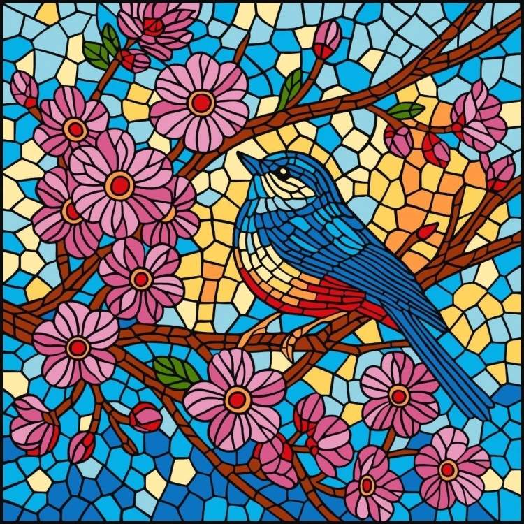 Malowanie po numerach - Witraż. Sikorka 30x30cm