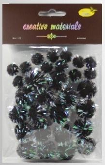 Pompony glitter czarne 15x25mm 30szt