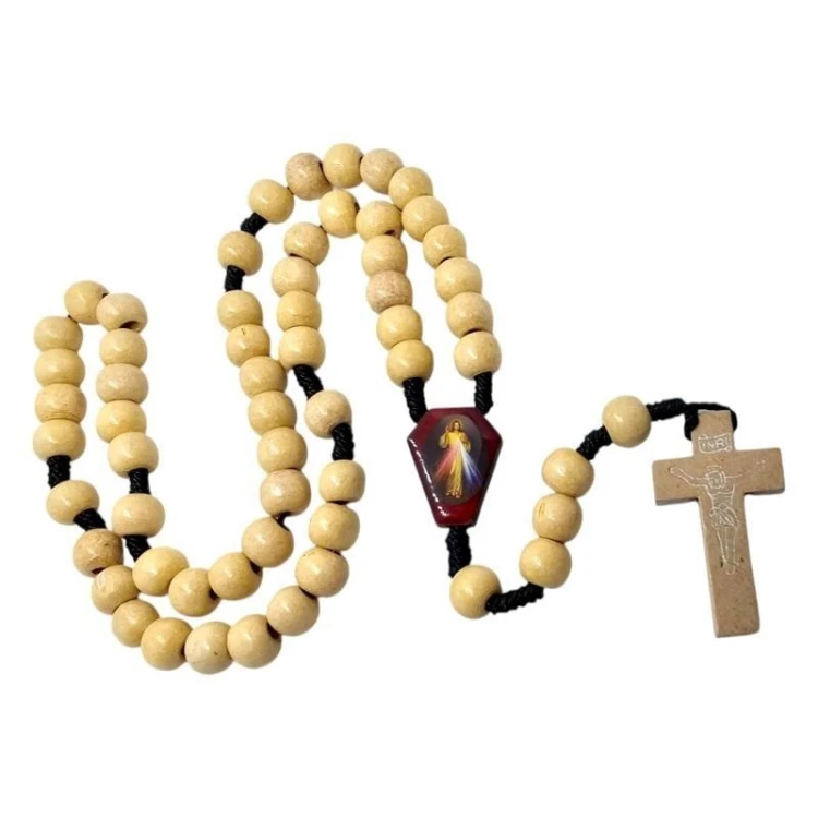 Różaniec drewniany beżowy - Jezu ufam Tobie