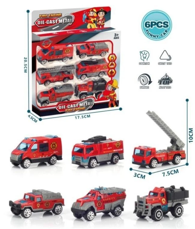 Auta straży pożarnej metalowe 6szt, Merkpol
