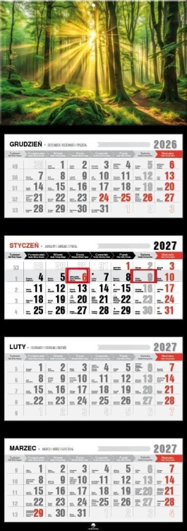 Kalendarz 2027 czterodzielny premium las