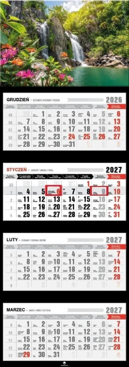 Kalendarz 2027 czterodzielny premium wodospad