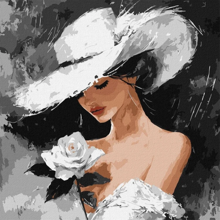 Malowanie po numerach - Biała róża 40x40cm, Ideyka
