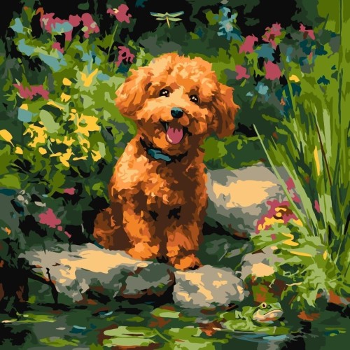 Malowanie po numerach - Pudel nad stawem 40x40cm