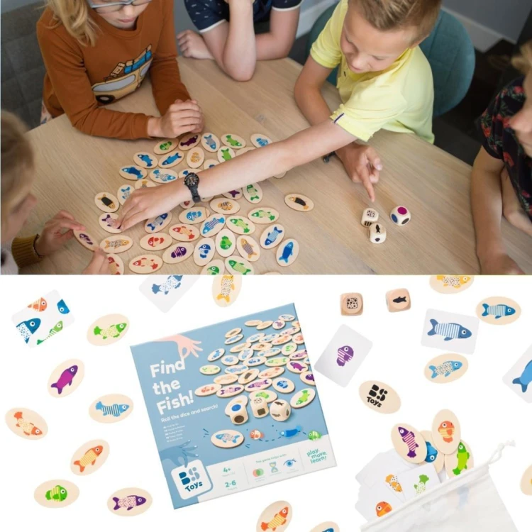 Znajdź rybkę drewniana, BS Toys