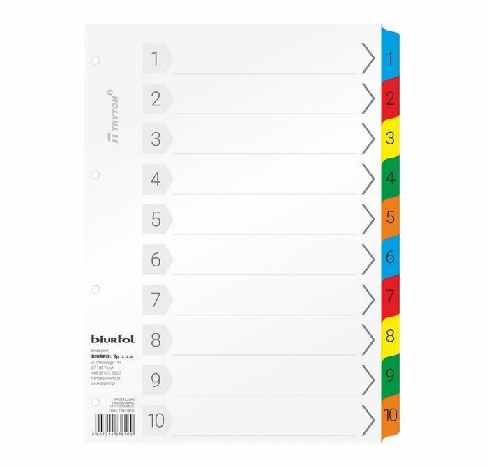 Przekładki kartonowe A4 laminowane 10-numeryczne