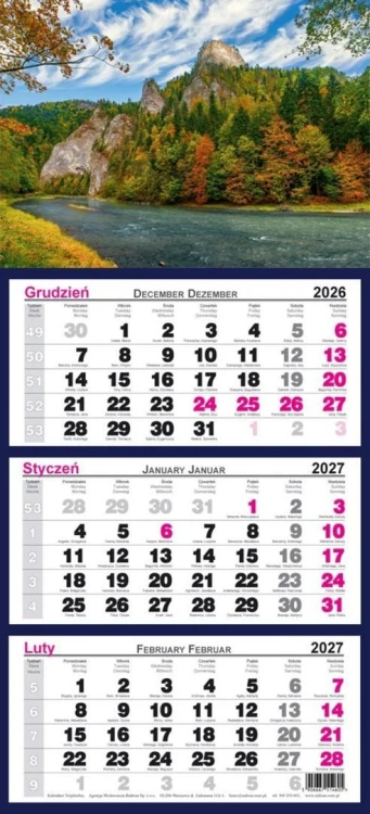 Kalendarz 2027 trójdzielny Dunajec