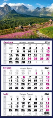 Kalendarz 2027 trójdzielny Tatry