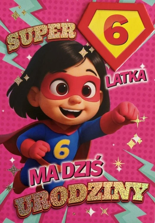 Karnet Urodziny 6 dziewczynka - Superbohaterka