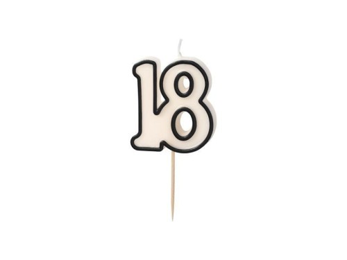 Świeczka urodzinowa liczba 18 biało-czarny 5,5cm