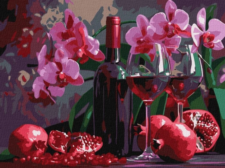 Malowanie po numerach - Wino i orchidee 30x40cm