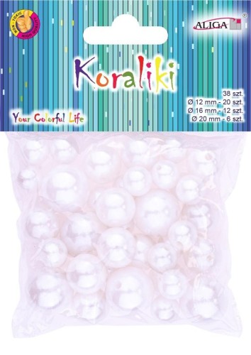 Koraliki plastikowe perłowe 38szt, Aliga