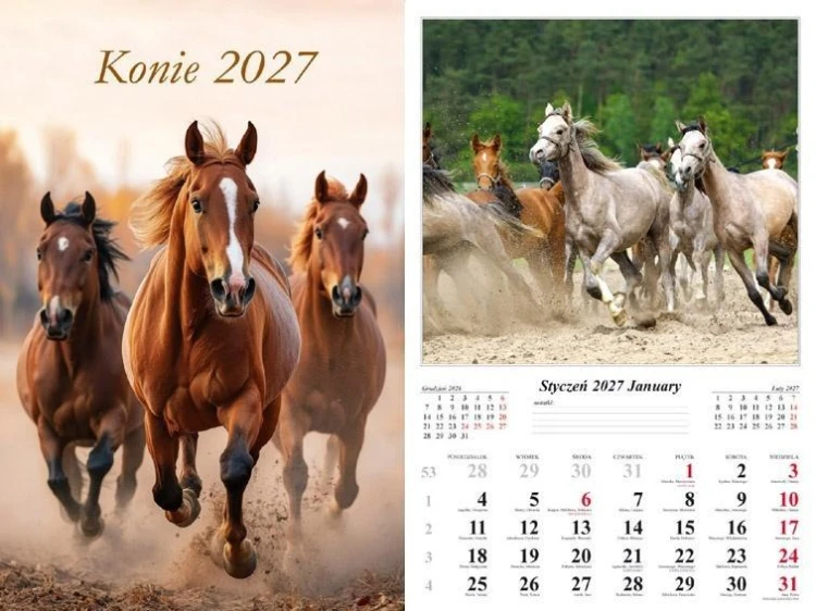 Kalendarz 2027 ścienny Konie
