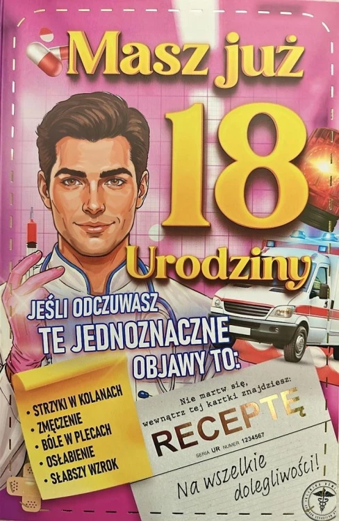 Karnet Urodzinowy damski z receptą 18