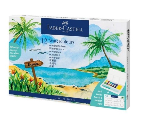 Farby akwarelowe 12kol + pędzelek FABER CASTELL