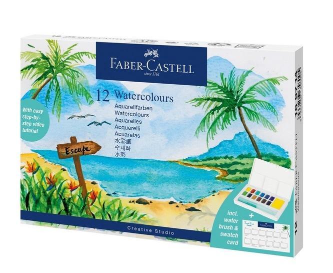 Farby akwarelowe 12kol + pędzelek FABER CASTELL