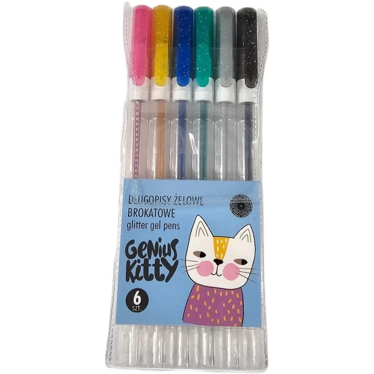 Długopisy żelowe brokatowe Genius Kitty 6kol