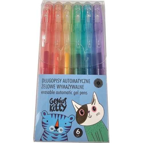 Długopisy żelowe brokatowe Genius Kitty 6kol