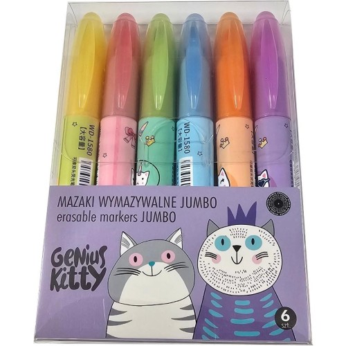 Flamastry Jumbo wymazywalne Genius Kitty 6kol