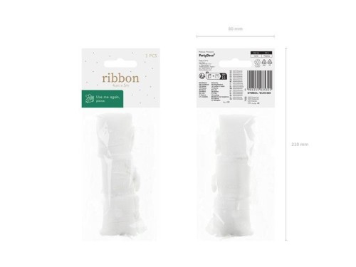 Wstążka szyfonowa biały 40mm/5m 3szt, PartyDeco