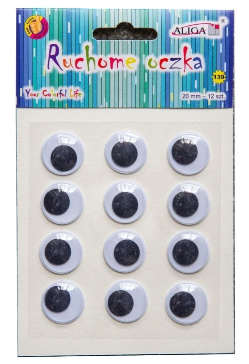 Ruchome oczka samoprzylepne 20 mm 12szt, Aliga