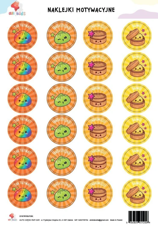 Naklejki motywancyjne squishy, dumpling, pieróg A4