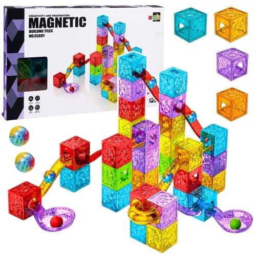 Klocki magnetyczne tor kulkowy 60el, Leantoys