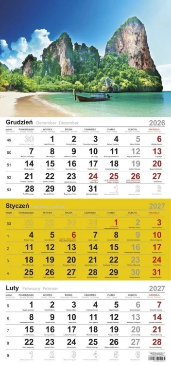 Kalendarz 2027 trójdzielny Plaża