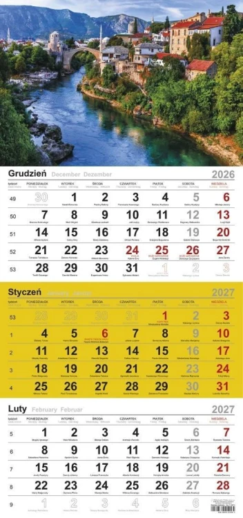 Kalendarz 2027 trójdzielny Rzeka