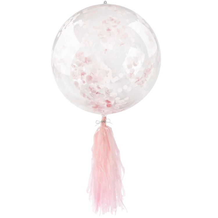 Balon PVC z konfetti i frędzlami różowy
