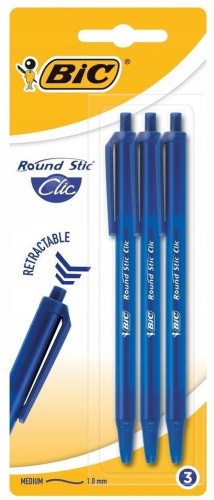 Długopis Round Stic Clic niebieski 3szt BIC, BIC